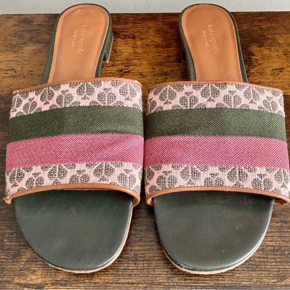 Kate Spade| New York Pink/Green Flower Jacquard Boardwalk Slide Sandals Sz 9.5 - Picture 2 of 8